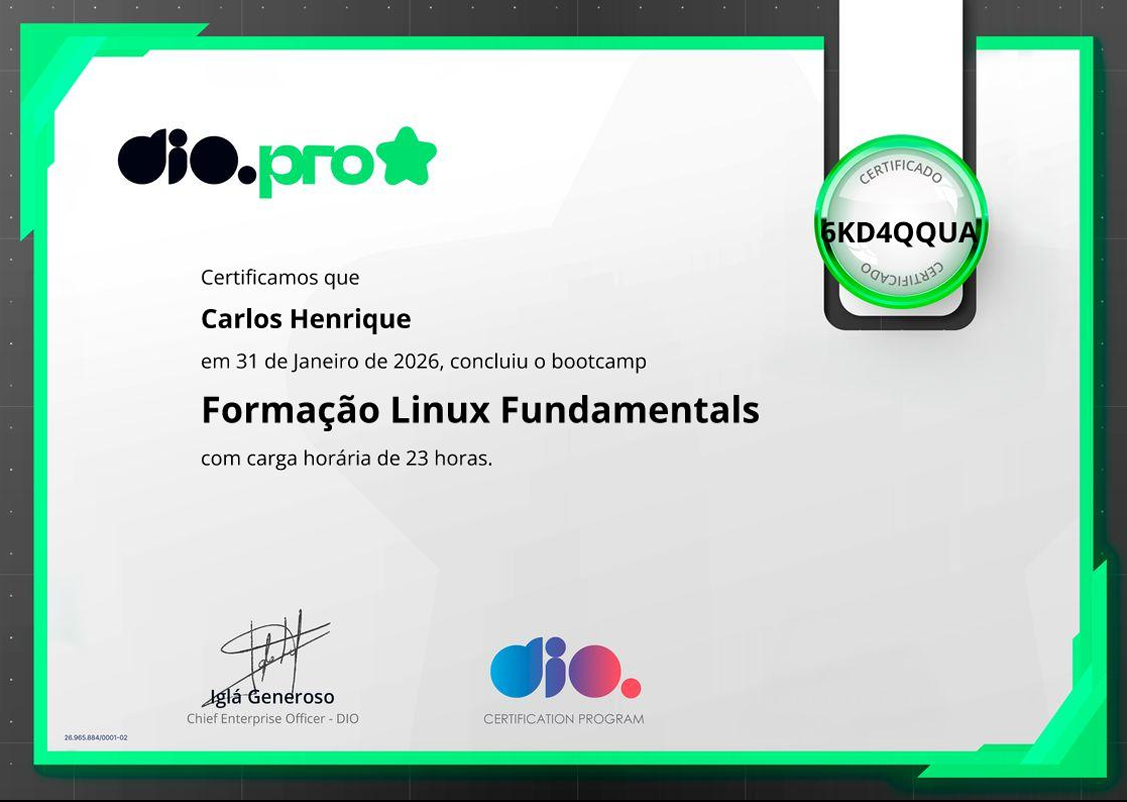 Miniatura do certificado Linux DIO